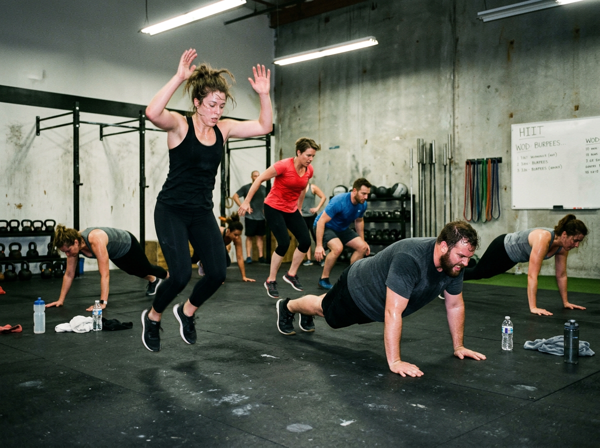 Group class working with battle ropes in the conditioning zone